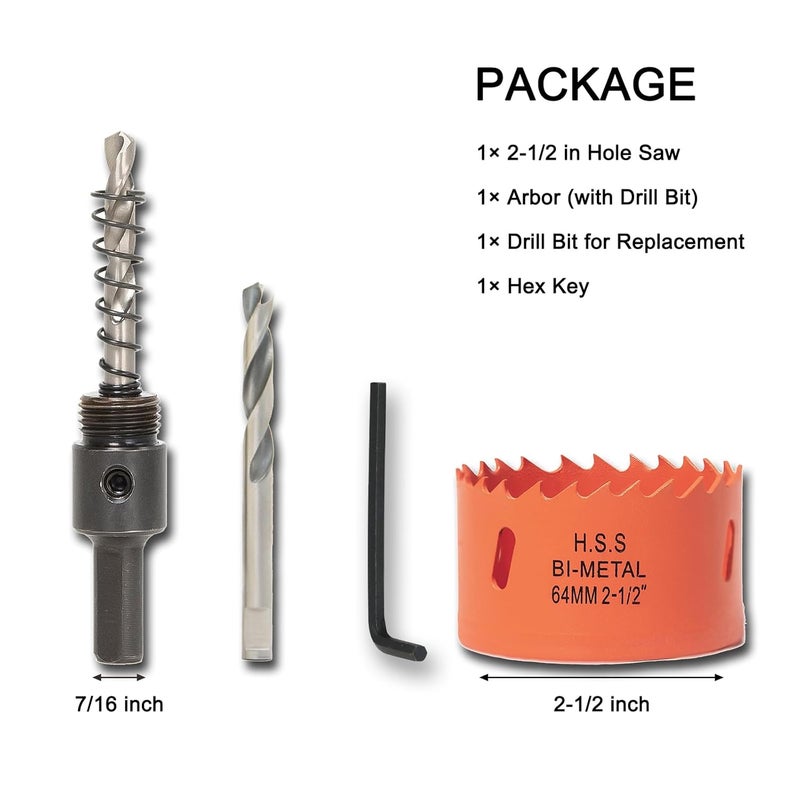 VIKITON 2.5 inch Hole Saw with Arbor for Metal Wood Plastic, 2-1/2 in Bimetal Hole Cutter for Different Project with Smooth and Flat Drilling Edge, Fast Chip Removal - Image 2